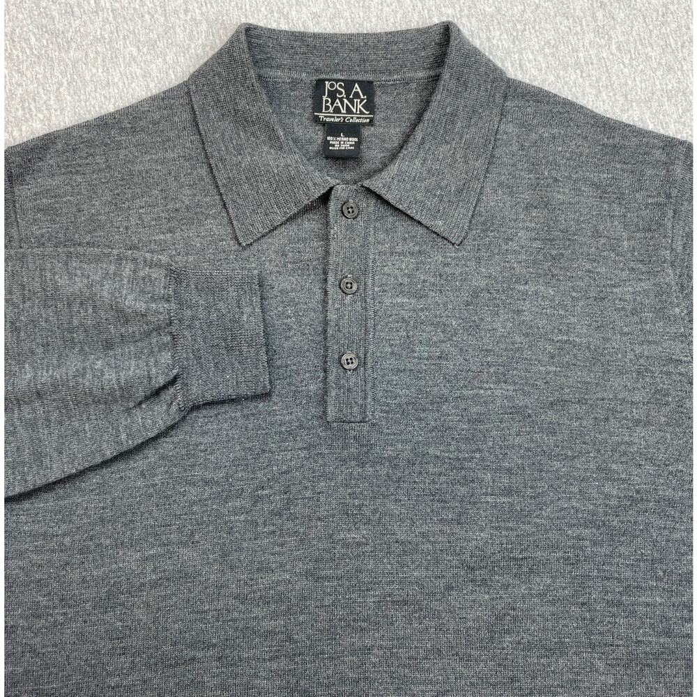 Jos A Bank Sweater Mens Large Gray 100% Merino Wool Travelers Collared